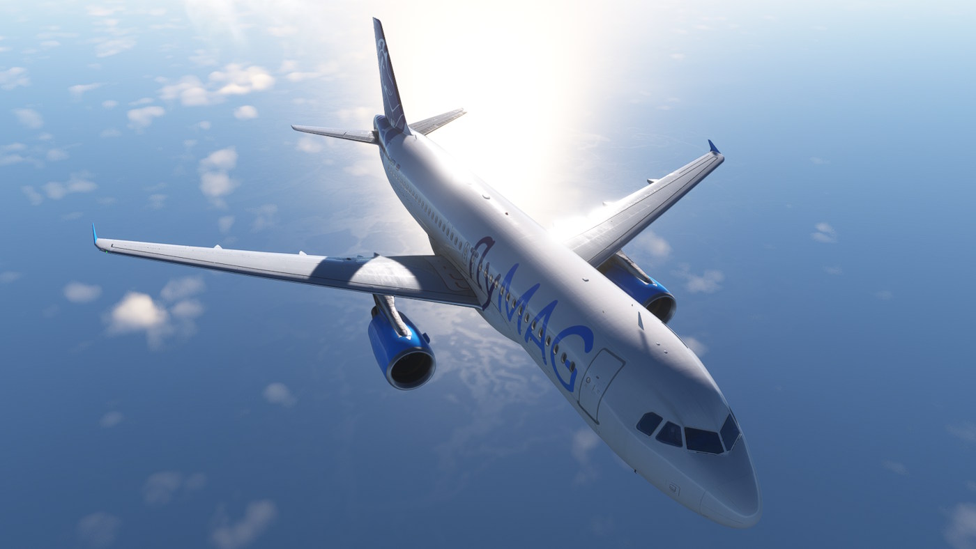 flyMAG aircraft climbing above the clouds
